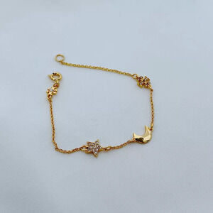 Tory Burch Trendy Star Moon Square Tag Diamond Multi Charm Bracelet